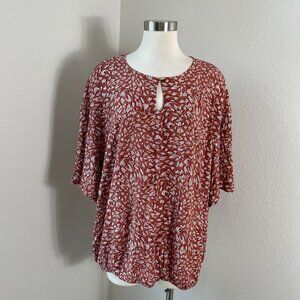 NEW $54 JM Collection Womens Plus XXL Desert Bliss Top Split Short Sleeve Blouse